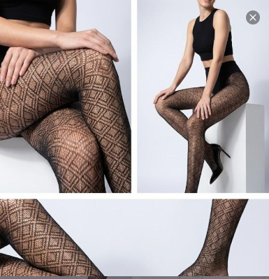 Collant neri donna fantasia geometrica a rombi Taglia Unica